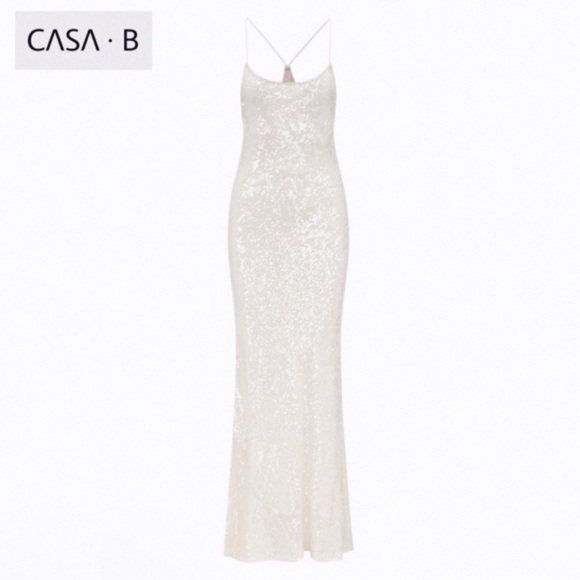 NEW💫CASA B| Lumière Pearl White Sequin Semi Sheer Maxi dress gown - Picture 3 of 9